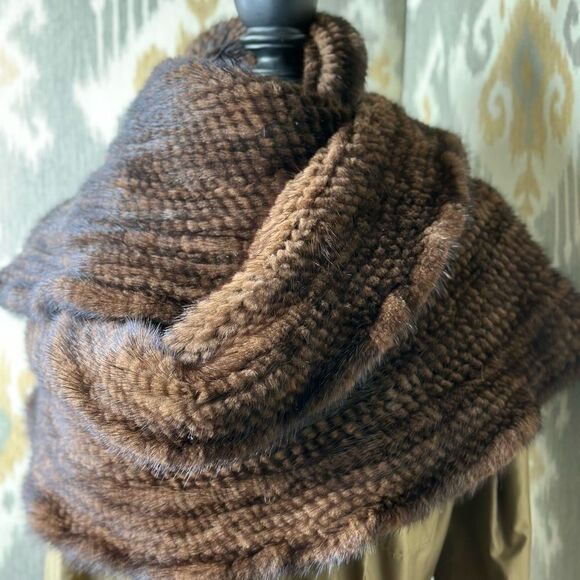 Unbranded Natural Brown Knitted Mink Stole Wrap Scarf - Picture 1 of 16